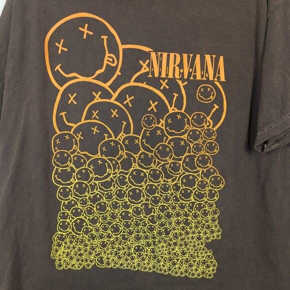 Nirvana Officially Licensed Brown Tie Dye Nevermind Smiley Grunge Band Tee - Picture 4 of 5